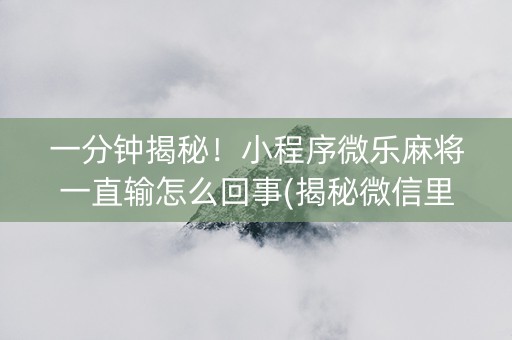 一分钟揭秘！小程序微乐麻将一直输怎么回事(揭秘微信里助手软件)