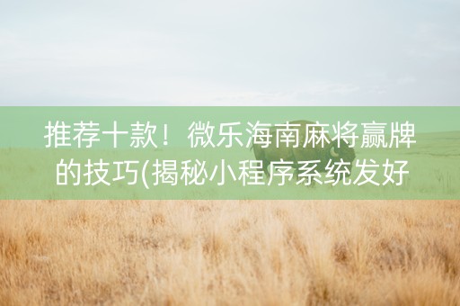 推荐十款！微乐海南麻将赢牌的技巧(揭秘小程序系统发好牌)