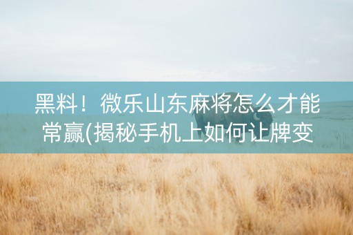 黑料！微乐山东麻将怎么才能常赢(揭秘手机上如何让牌变好)