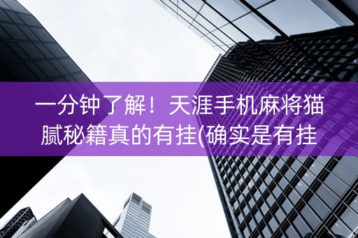 一分钟了解！天涯手机麻将猫腻秘籍真的有挂(确实是有挂的)
