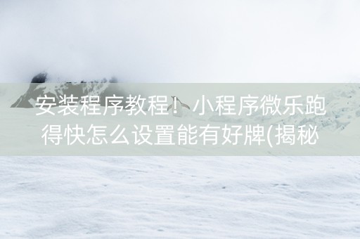 安装程序教程！小程序微乐跑得快怎么设置能有好牌(揭秘小程序确实有猫腻)
