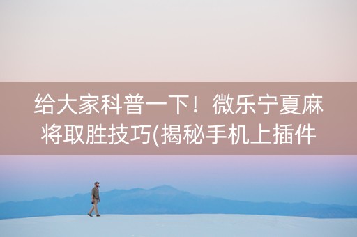 给大家科普一下！微乐宁夏麻将取胜技巧(揭秘手机上插件下载)