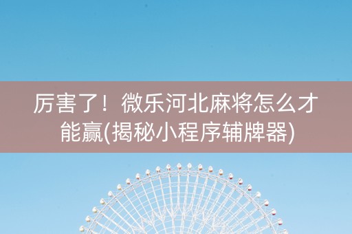 厉害了！微乐河北麻将怎么才能赢(揭秘小程序辅牌器)