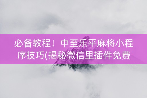 必备教程！中至乐平麻将小程序技巧(揭秘微信里插件免费)