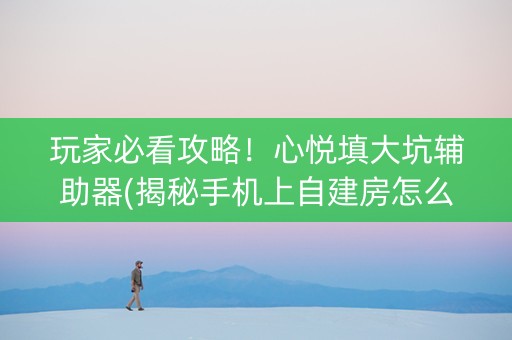 玩家必看攻略！心悦填大坑辅助器(揭秘手机上自建房怎么赢)