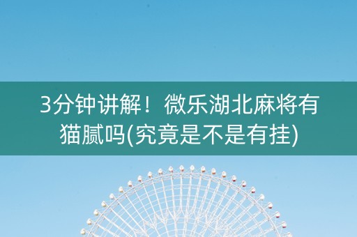 3分钟讲解！微乐湖北麻将有猫腻吗(究竟是不是有挂)