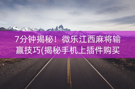 7分钟揭秘！微乐江西麻将输赢技巧(揭秘手机上插件购买)