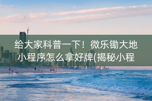 给大家科普一下！微乐锄大地小程序怎么拿好牌(揭秘小程序插件下载)