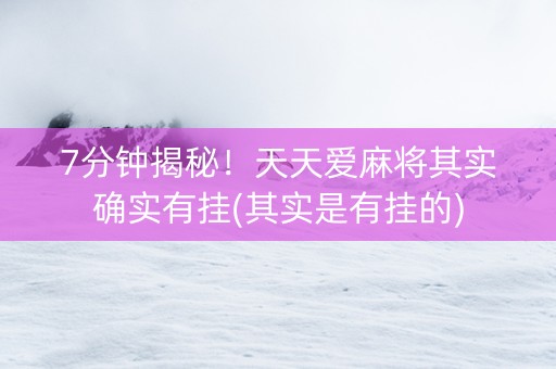 7分钟揭秘！天天爱麻将其实确实有挂(其实是有挂的)