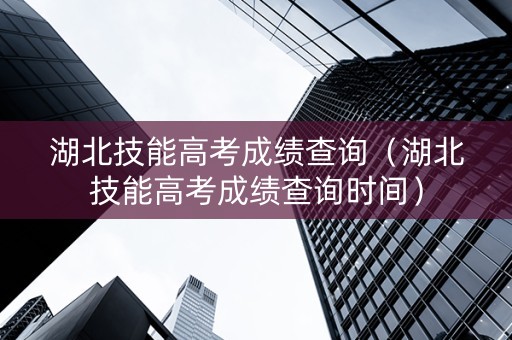 湖北技能高考成绩查询（湖北技能高考成绩查询时间）