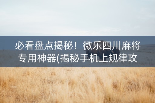 必看盘点揭秘！微乐四川麻将专用神器(揭秘手机上规律攻略)