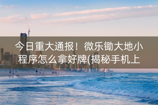 今日重大通报！微乐锄大地小程序怎么拿好牌(揭秘手机上助赢神器)