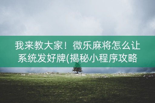 我来教大家！微乐麻将怎么让系统发好牌(揭秘小程序攻略插件)
