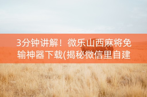 3分钟讲解！微乐山西麻将免输神器下载(揭秘微信里自建房怎么赢)