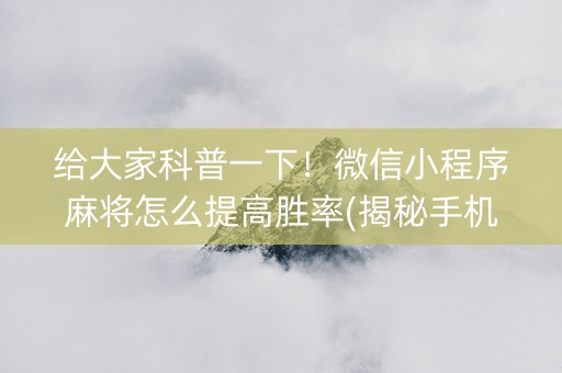给大家科普一下！微信小程序麻将怎么提高胜率(揭秘手机上专用神器)