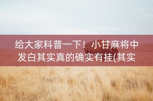 给大家科普一下！小甘麻将中发白其实真的确实有挂(其实真的确实有挂)