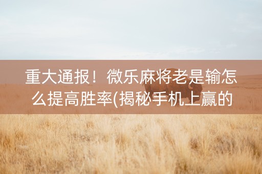 重大通报！微乐麻将老是输怎么提高胜率(揭秘手机上赢的诀窍)