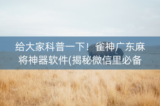 给大家科普一下！雀神广东麻将神器软件(揭秘微信里必备神器)