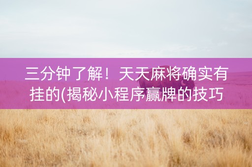 三分钟了解！天天麻将确实有挂的(揭秘小程序赢牌的技巧)