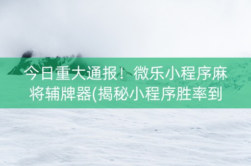 今日重大通报！微乐小程序麻将辅牌器(揭秘小程序胜率到哪调)