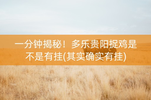 一分钟揭秘！多乐贵阳捉鸡是不是有挂(其实确实有挂)