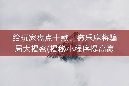 给玩家盘点十款！微乐麻将骗局大揭密(揭秘小程序提高赢的概率)