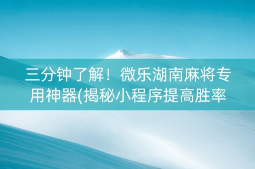 三分钟了解！微乐湖南麻将专用神器(揭秘小程序提高胜率)