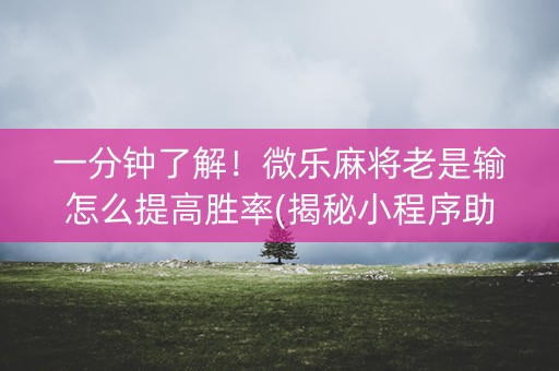 一分钟了解！微乐麻将老是输怎么提高胜率(揭秘小程序助赢神器)