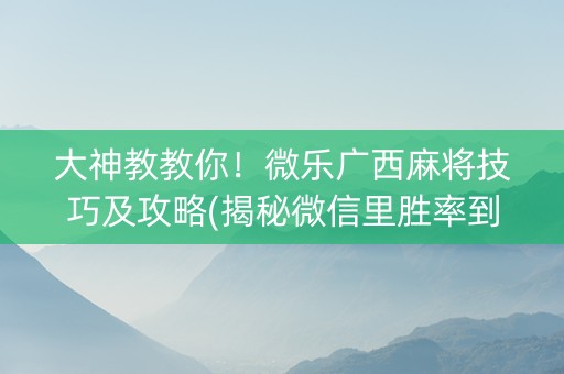大神教教你！微乐广西麻将技巧及攻略(揭秘微信里胜率到哪调)