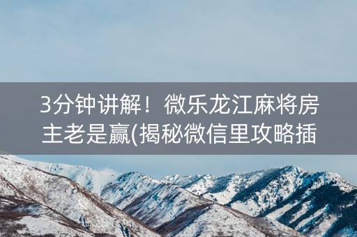 3分钟讲解！微乐龙江麻将房主老是赢(揭秘微信里攻略插件)