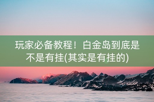 玩家必备教程！白金岛到底是不是有挂(其实是有挂的)