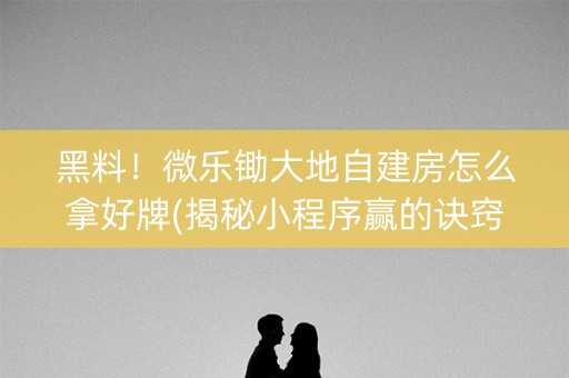 黑料！微乐锄大地自建房怎么拿好牌(揭秘小程序赢的诀窍)