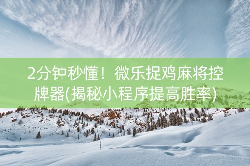 2分钟秒懂！微乐捉鸡麻将控牌器(揭秘小程序提高胜率)