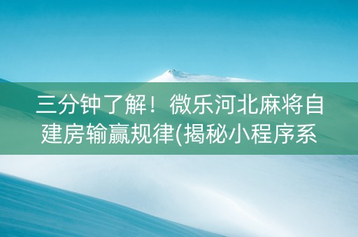 三分钟了解！微乐河北麻将自建房输赢规律(揭秘小程序系统发好牌)