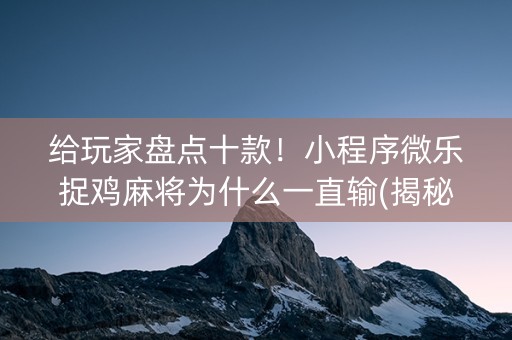 给玩家盘点十款！小程序微乐捉鸡麻将为什么一直输(揭秘小程序插件免费)