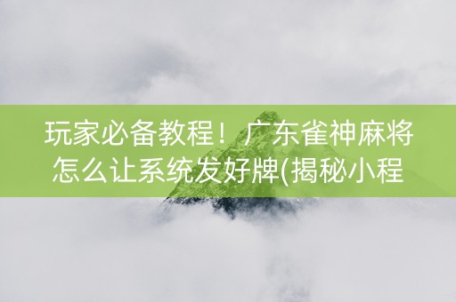 玩家必备教程！广东雀神麻将怎么让系统发好牌(揭秘小程序专用神器下载)