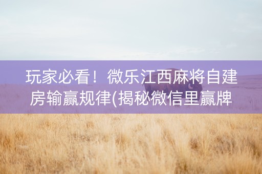玩家必看！微乐江西麻将自建房输赢规律(揭秘微信里赢牌技巧)