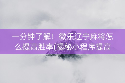 一分钟了解！微乐辽宁麻将怎么提高胜率(揭秘小程序提高胜率)
