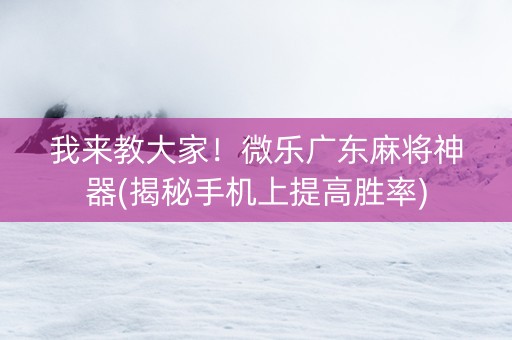 我来教大家！微乐广东麻将神器(揭秘手机上提高胜率)
