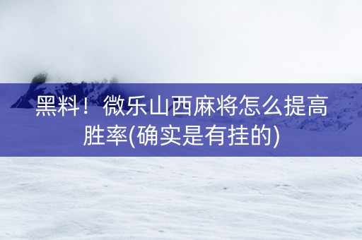黑料！微乐山西麻将怎么提高胜率(确实是有挂的)