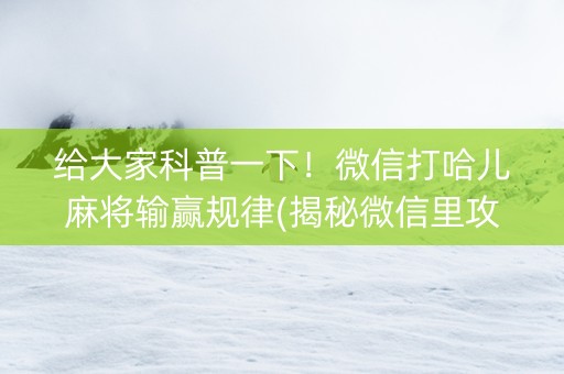 给大家科普一下！微信打哈儿麻将输赢规律(揭秘微信里攻略插件)