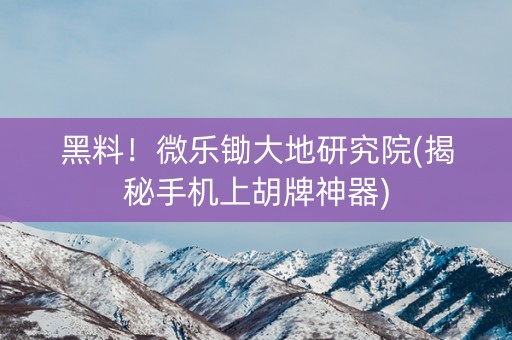 黑料！微乐锄大地研究院(揭秘手机上胡牌神器)