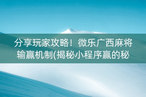 分享玩家攻略！微乐广西麻将输赢机制(揭秘小程序赢的秘诀)