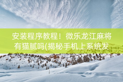 安装程序教程！微乐龙江麻将有猫腻吗(揭秘手机上系统发好牌)