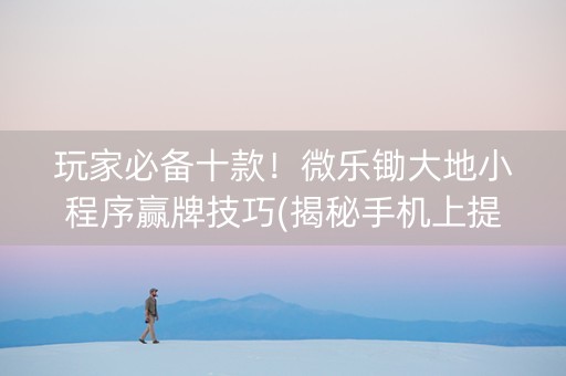 玩家必备十款！微乐锄大地小程序赢牌技巧(揭秘手机上提高胜率)