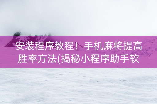 安装程序教程！手机麻将提高胜率方法(揭秘小程序助手软件)