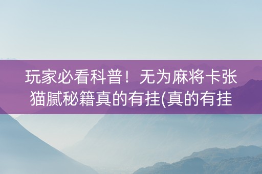 玩家必看科普！无为麻将卡张猫腻秘籍真的有挂(真的有挂确实有挂)