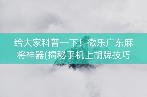 给大家科普一下！微乐广东麻将神器(揭秘手机上胡牌技巧)
