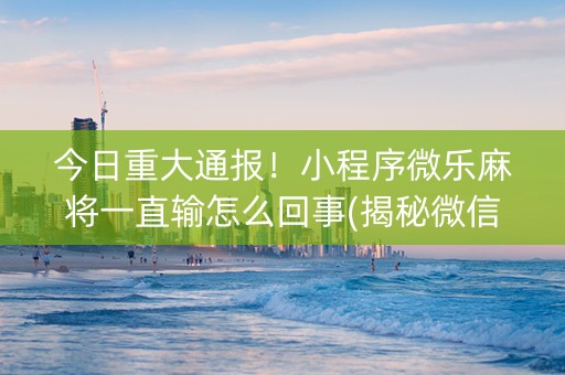 今日重大通报！小程序微乐麻将一直输怎么回事(揭秘微信里系统发好牌)