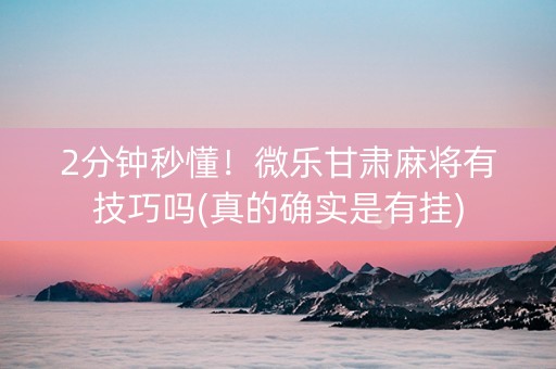 2分钟秒懂！微乐甘肃麻将有技巧吗(真的确实是有挂)